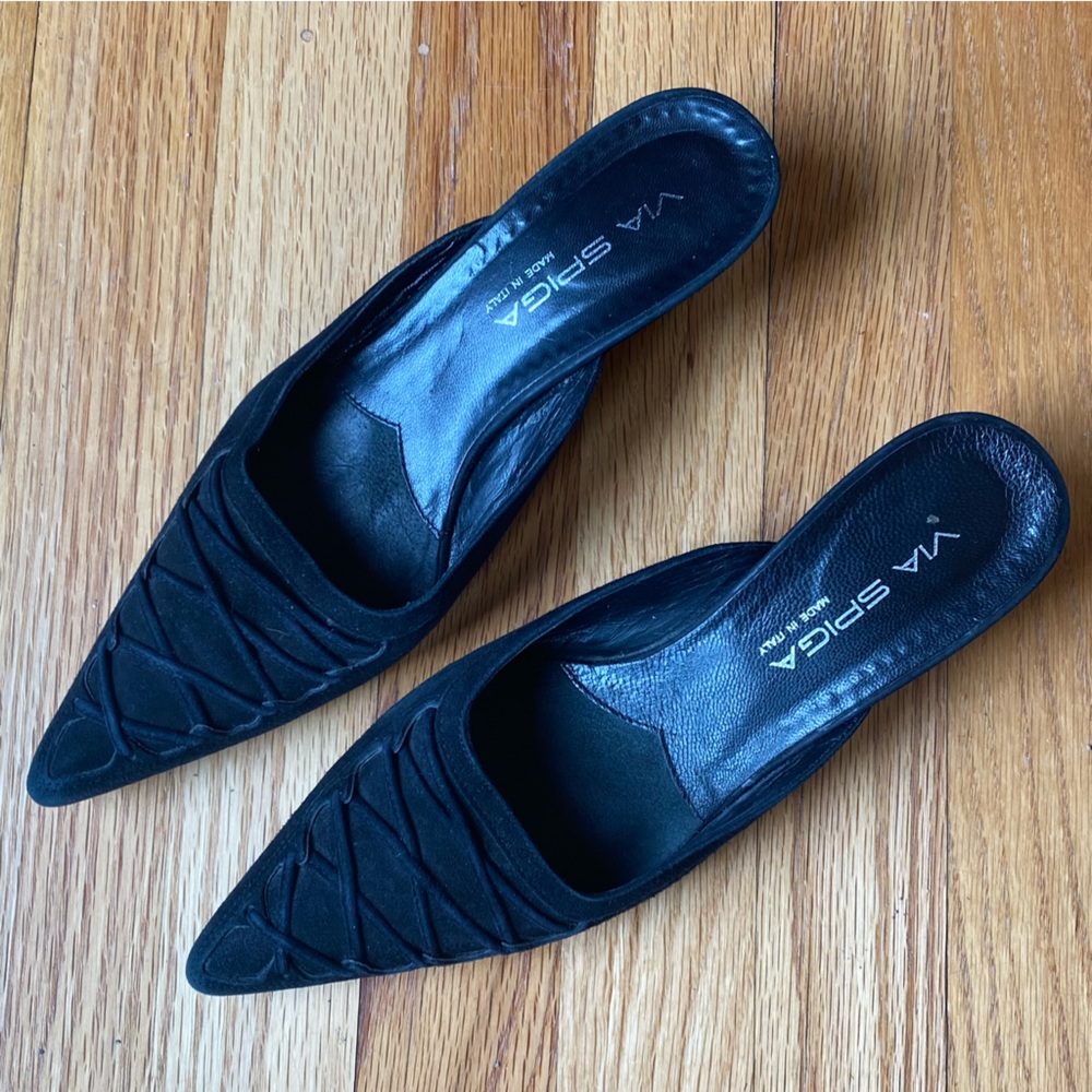 COPY - Via Spiga size 7.5 black suede leather lace kitten heels